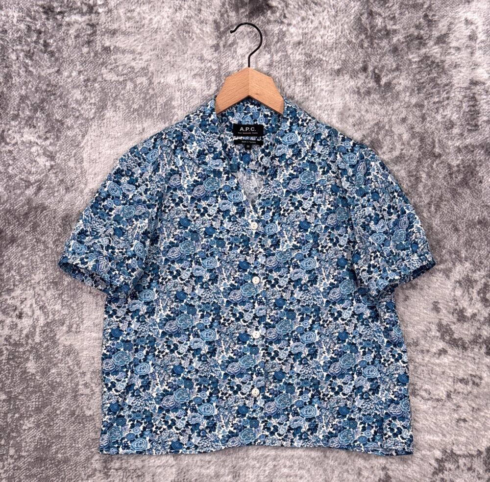 APC Shirt 36 / US Small Womens Blue Floral Button Down Top